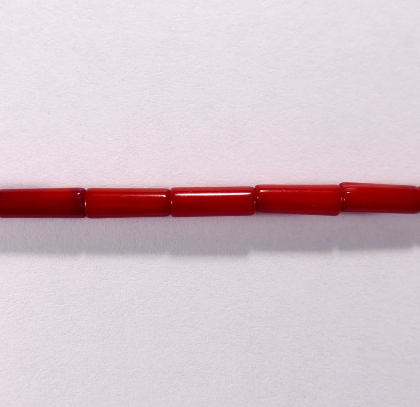 Бусина из коралла красного, облагороженного, фигурная, 3x9 мм (цилиндр, гладкая)