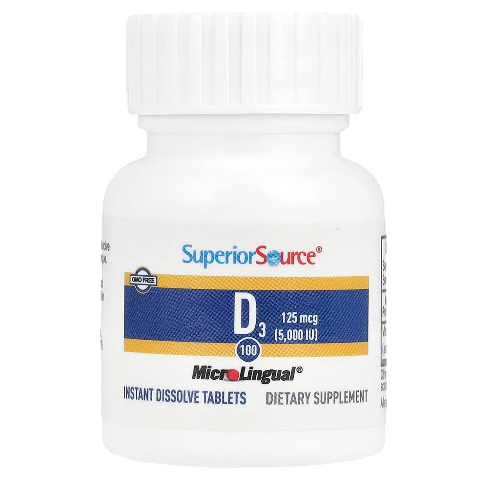 Superior Source, D3, 125 мкг (5000 МЕ), 100 быстрорастворимых таблеток MicroLingual®