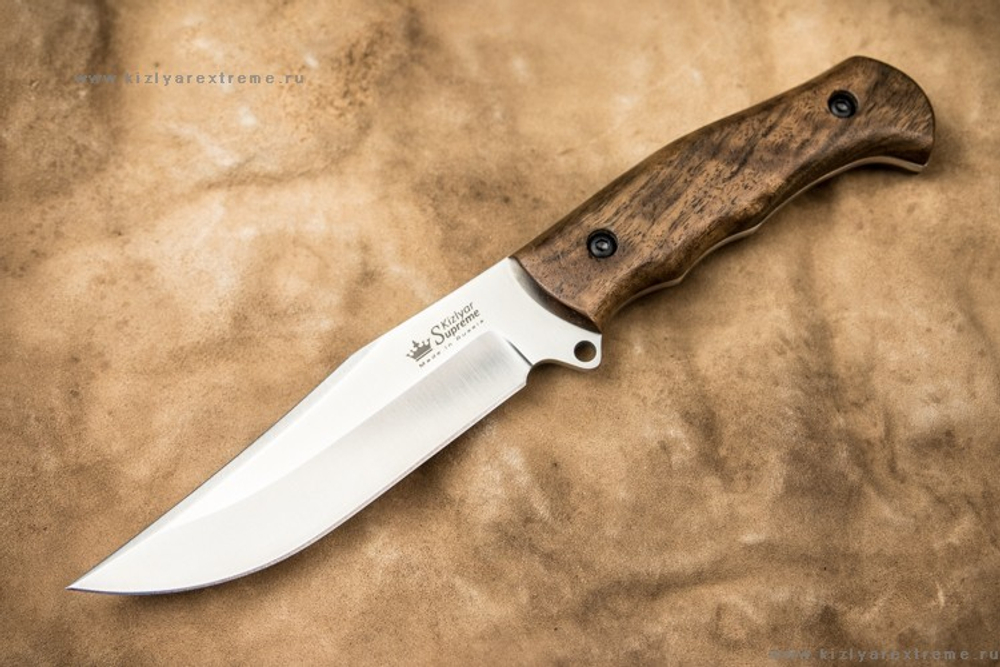 Нож Kizlyar Supreme CASPIAN AUS-8 SW WH LS (StoneWash, Walnut Handle, Leather Sheath)