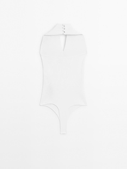 Massimo Dutti Трикотажное боди с V-образным вырезом - Studio, белый