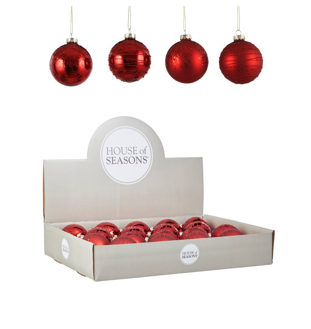 Набор елочных игрушек 18шт 7см House of Seasons Шар Красный 4 вида 84015