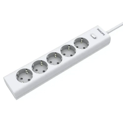 Сетевой фильтр удлинитель Philips CHP2155WA/51 с пятью стандартными розетками EU, с заземлением и защитой от перегрузок, 2 м, белый