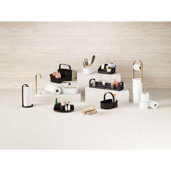 Полка для специй трехъярусная раздвижная bellwood, черная/орех