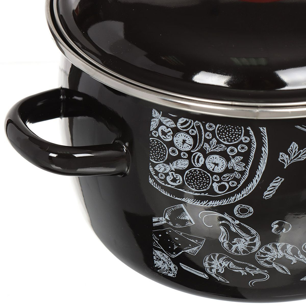Кастрюля сталь, эмал, 2 л, с крыш, крышка сталь, Appetite, Chilli, 1МС161Р, чер, индукц