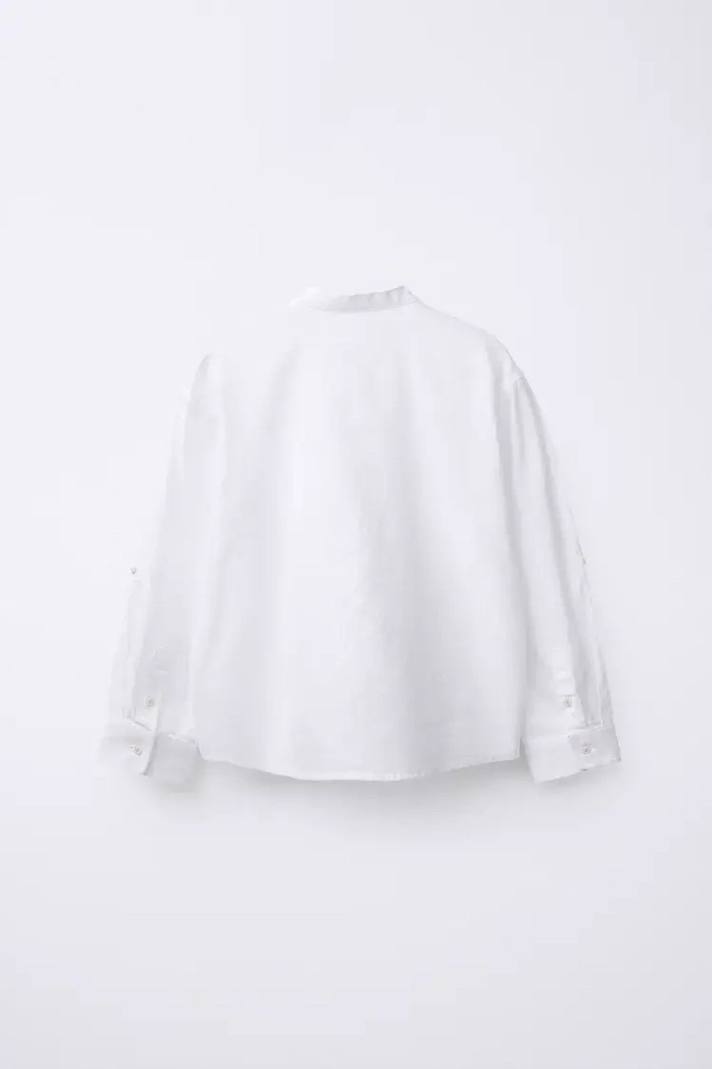 ZARA РУБАШКА ИЗ СМЕСОВОГО ЛЬНА С ВОРОТНИКОМ-СТОЙКОЙ, БЕЛЫЙ