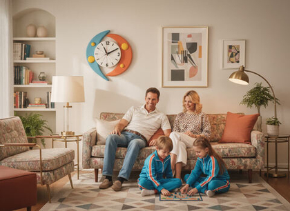 Sputnik Duo — дизайнерские настенные часы 30 см, стиль 50-х, авторская работа в стиле Mid-Century Modern