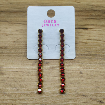 Серьги-гвоздики Crystals Кристалл круг 13 звеньев цвет красный металл золотистый