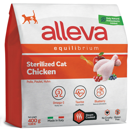 ALLEVA EQUILIBRIUM CAT д/к Sterilized Chicken / кастр котов и стерил кошек с курицей 0,4 кг