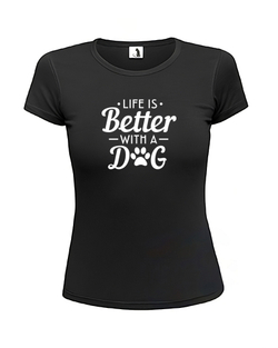 Футболка Life is better with a dog unisex черная с белым рисунком