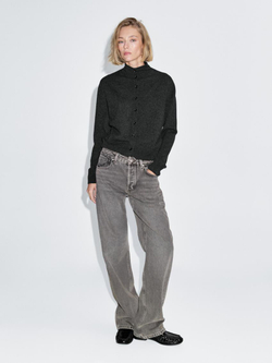 Massimo Dutti Кардиган с воротником-стойкой из 100% шерсти, темно-серый