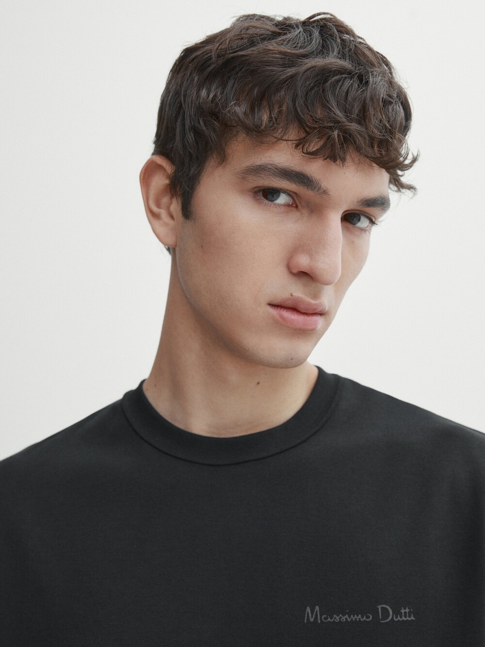 Massimo Dutti Хлопковая футболка с короткими рукавами, черный