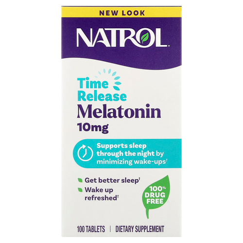 Natrol, мелатонин, медленное высвобождение, 10 мг, 100 таблеток