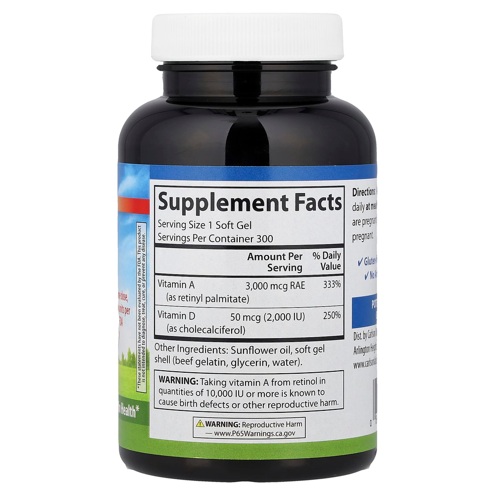 Carlson, Витамины A и D, 300 мягких таблеток