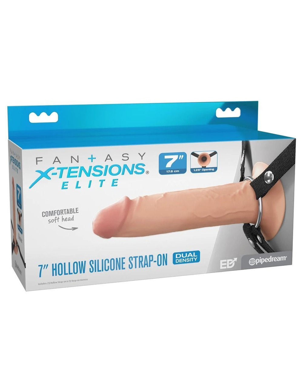 Телесный полый страпон на черных ремнях Hollow Silicone Strap-on - 17,8 см. (Цвет: телесный с черным)