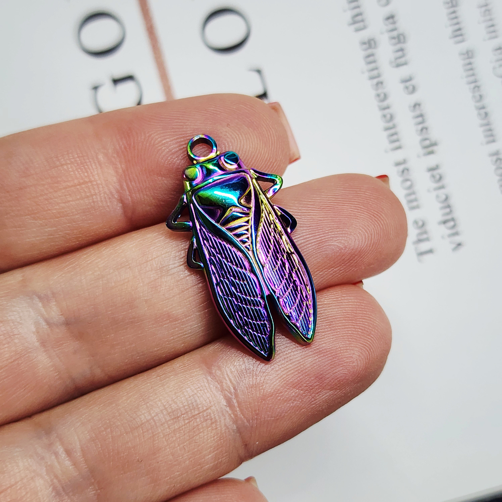 Подвеска цикада, сталь, титановое покрытие, 29×15мм, штучно