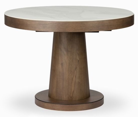 Обеденный стол круглый раздвижной Luton 110/150 дуб патина / белый матовый