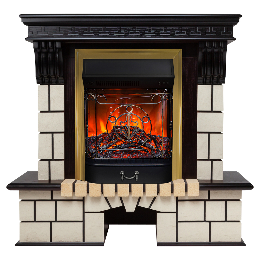 Каминокомплект Real Flame Stone STD AO с очагом Majestic Lux Brass