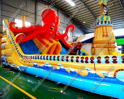 Коммерческий надувной батут "Корабль с осьминогом" 16*9*7 м