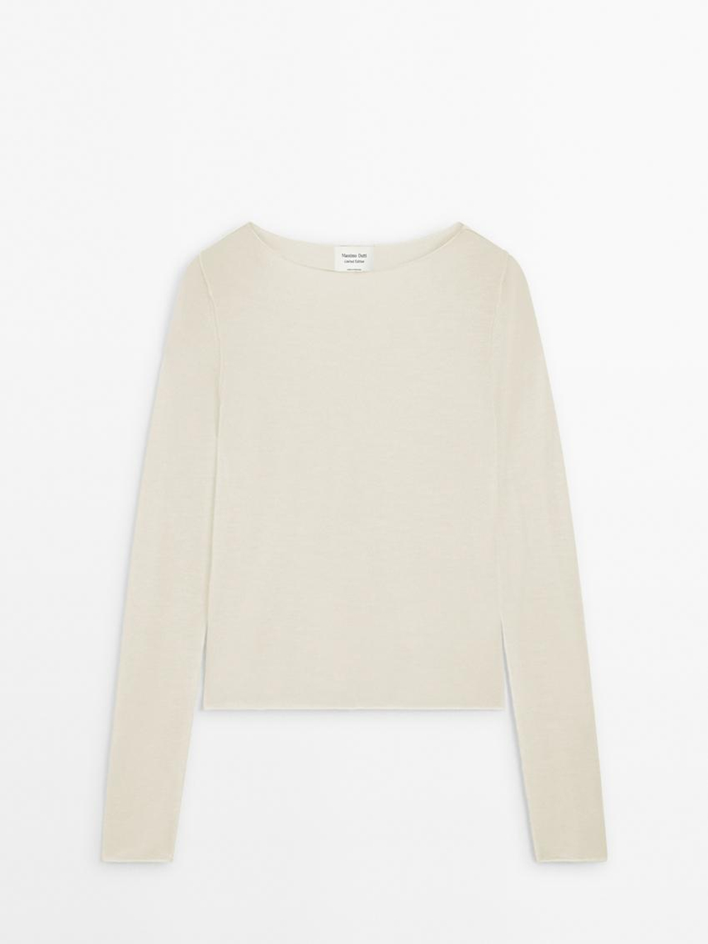 Massimo Dutti Кашемировый свитер с круглым вырезом - Limited Edition, натуральный