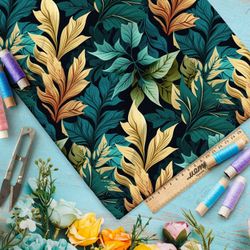 Ткань габардин  крупные сухие листья