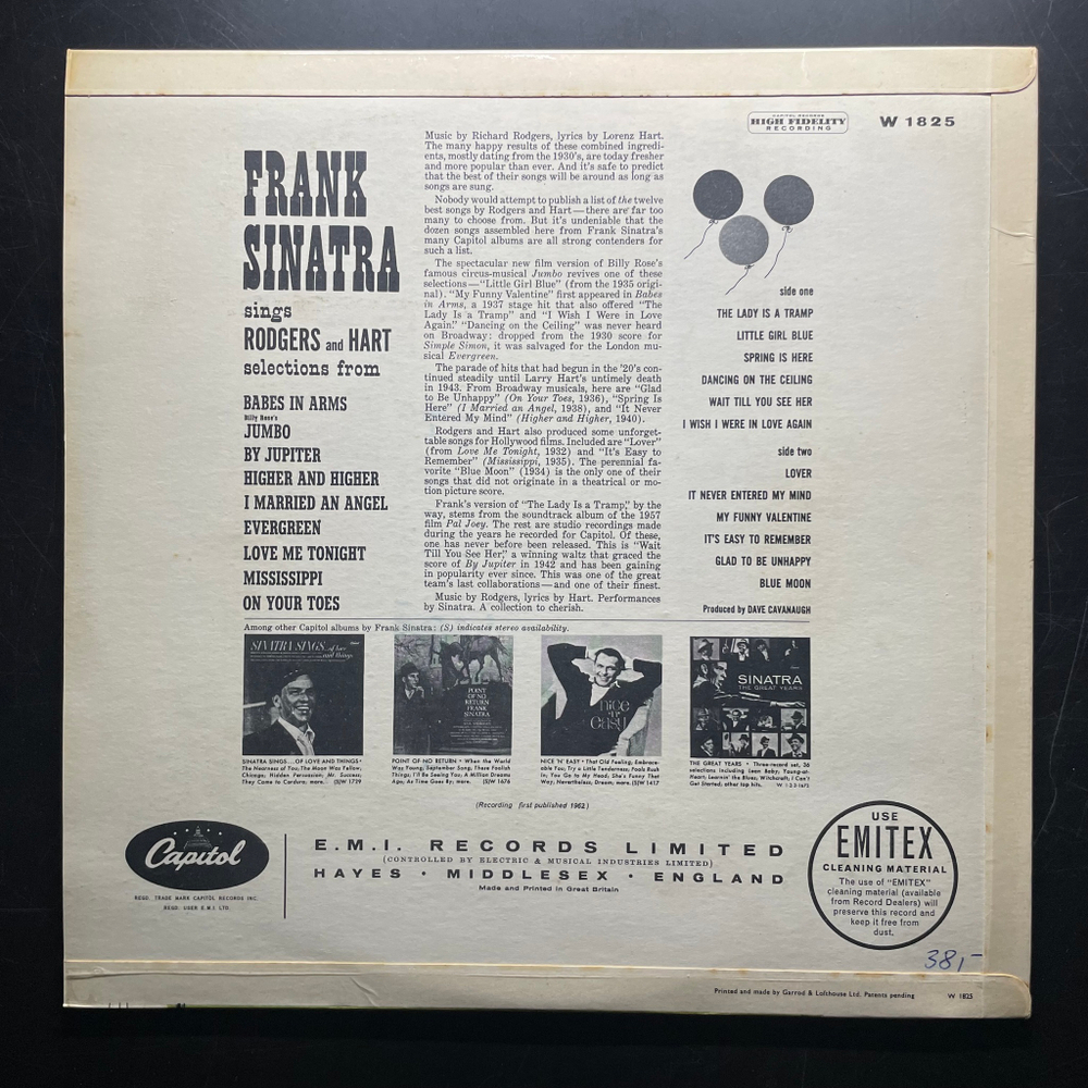 Frank Sinatra ‎– Sings Rodgers And Hart (Англия 1962г.)