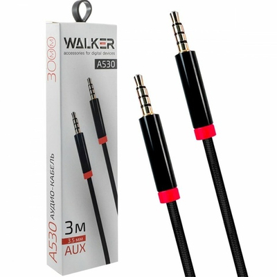 Кабель AUX WALKER WCA-530, 3.5мм, четырехконтактный, нейлон, черный