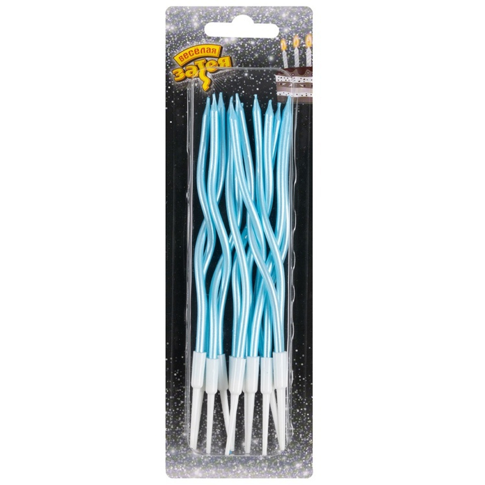 Свечи для торта «Волна» в голубом цвете 13 см, 12 шт