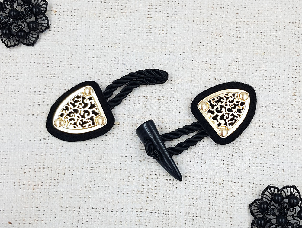Застежка клевант, р. 16х4,7 см, чёрный с золотом