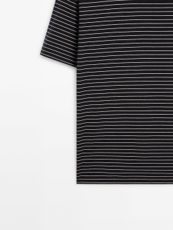 Massimo Dutti Футболка из 100% хлопка средней плотности в полоску, темно-синий