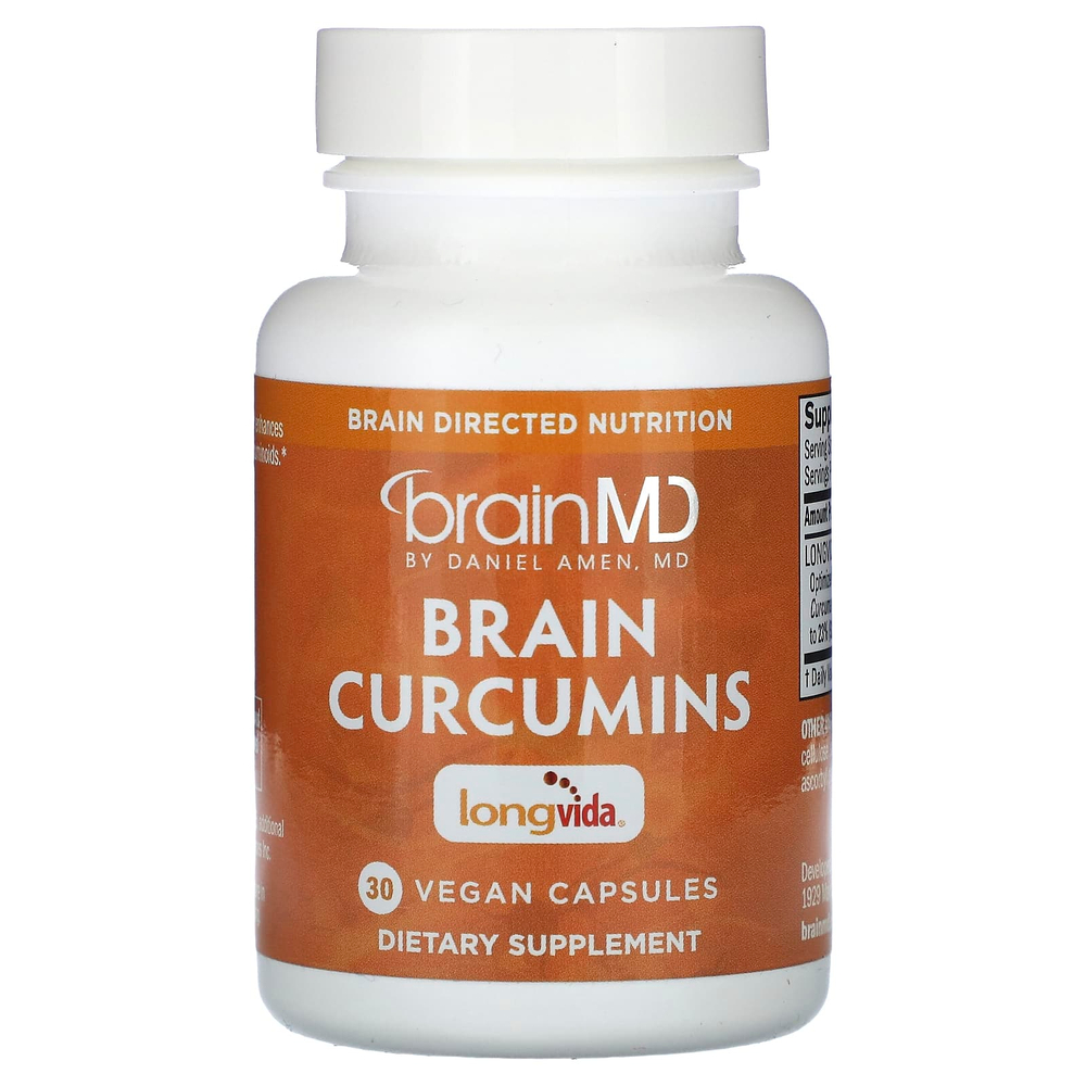 BrainMD, куркумины для мозга, 30 веганских капсул (400 мг в 1 капсуле)