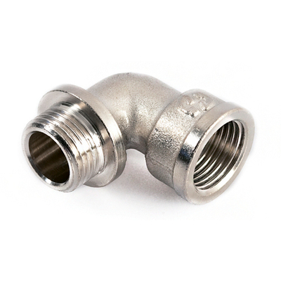 Отвод 90° с упором латунный резьбовой STOUT (НР/ВР) - 1"1/2 (никелированный)