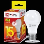 Лампа светодиодная IN HOME, E27,15Вт, A60 (груша), 220В, 1350Лм, 3000К (10)