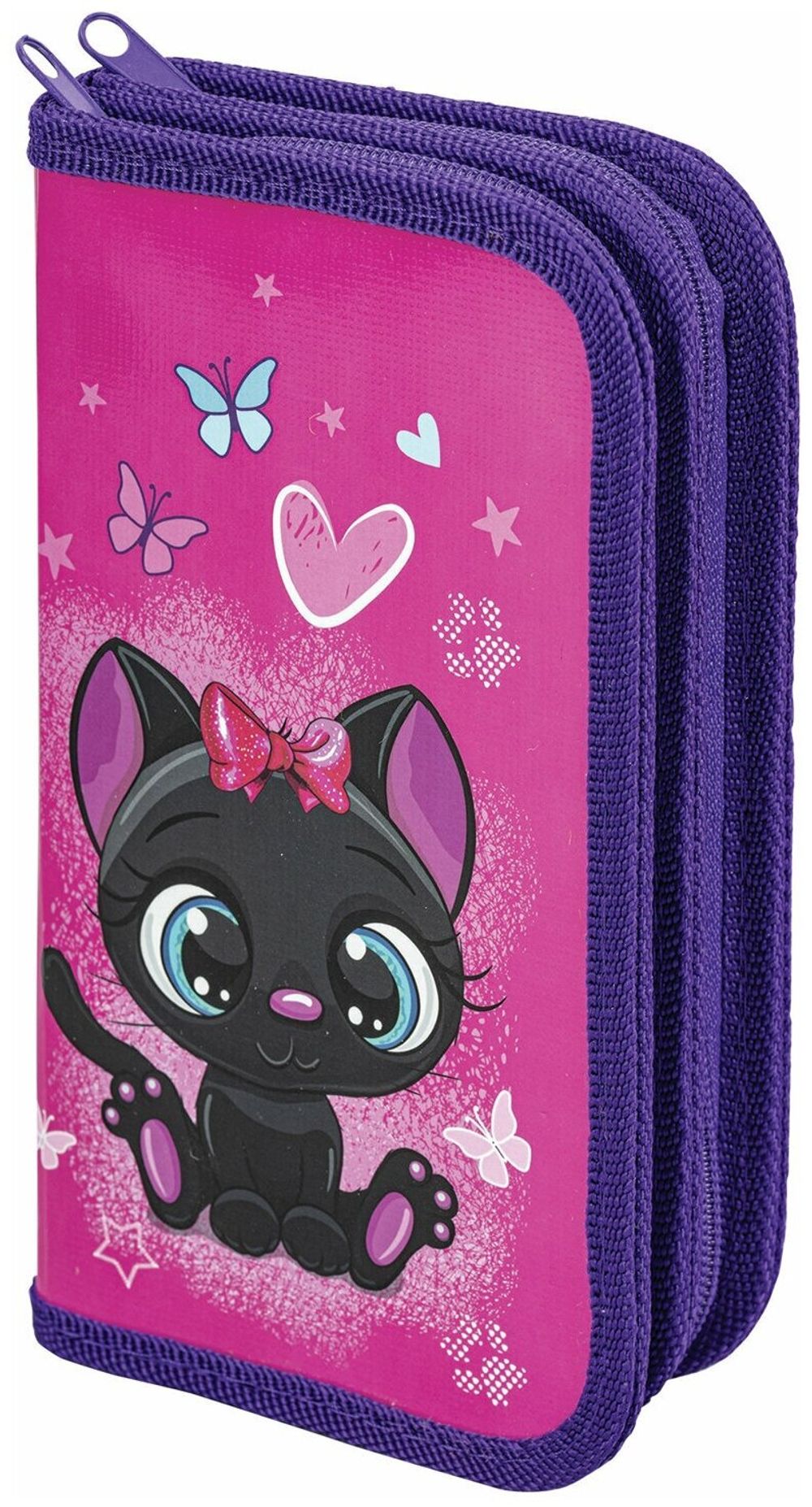 Пенал ПИФАГОР, 2 отделения, ламинированный картон, 19х11 см, "Black kitten", 270881