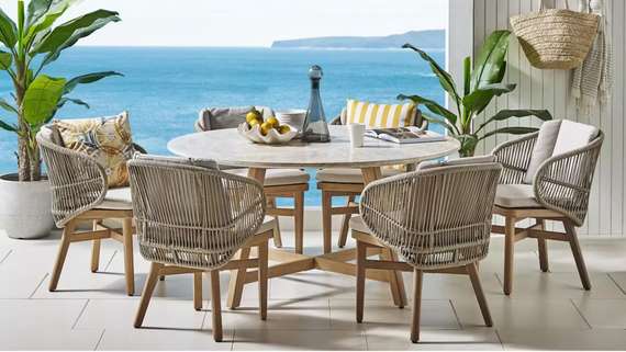 Комплект уличной мебели Mali из массива эвкалипта, стол Ø150 см, 6 стульев