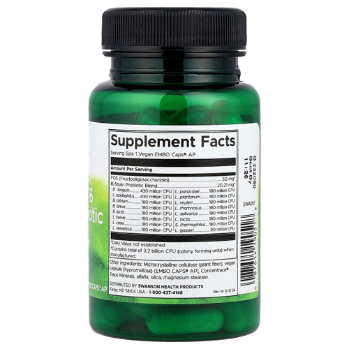 Swanson Vitamins, Dr. Stephen Langer's Ultimate 16 Strain Probiotic with FOS, 16 штаммов пробиотиков с ФОС, 60 веганских капсул EMBO Caps® AP