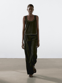 Massimo Dutti Брюки прямого кроя из смесового льна с защипами, черный