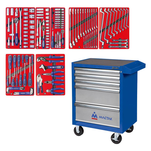 Набор инструментов "СТАРТ" в синей тележке, 161 предмет МАСТАК 52-05161B