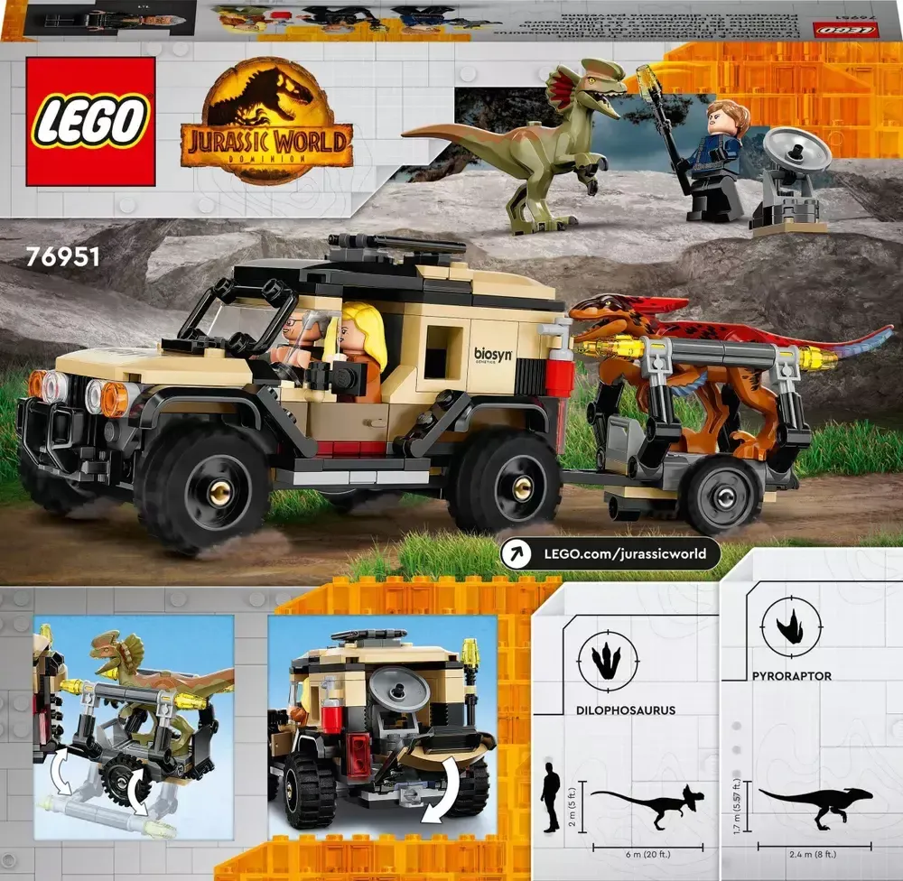 Конструктор LEGO 76951 Jurassic World Транспорт пирораптора и дилофозавра