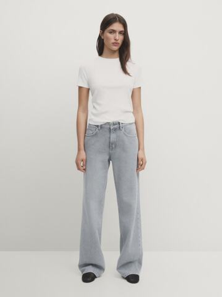 Massimo Dutti Хлопковая футболка с коротким рукавом, белый