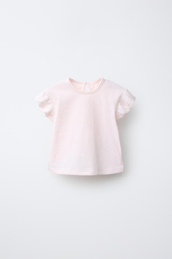 ZARA ФУТБОЛКА СО ШВЕЙЦАРСКОЙ ВЫШИВКОЙ, РОЗОВЫЙ