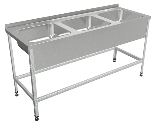 Ванна моечная цельнотянутая ВМЦб3 1800/7, 1800х700х860 мм, с бортом и отверстием