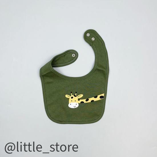 Нагрудник хлопковый "Веселые жирафы" хаки