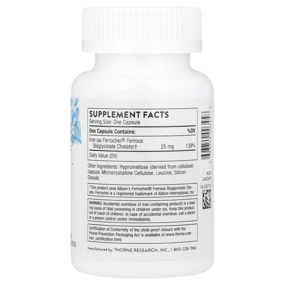 THORNE Iron Bisglycinate 25 mg 60 caps , Железо Бисглицинат