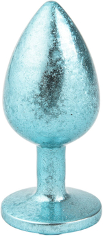 Голубая алюминиевая анальная пробка с кристаллом - 6 см.