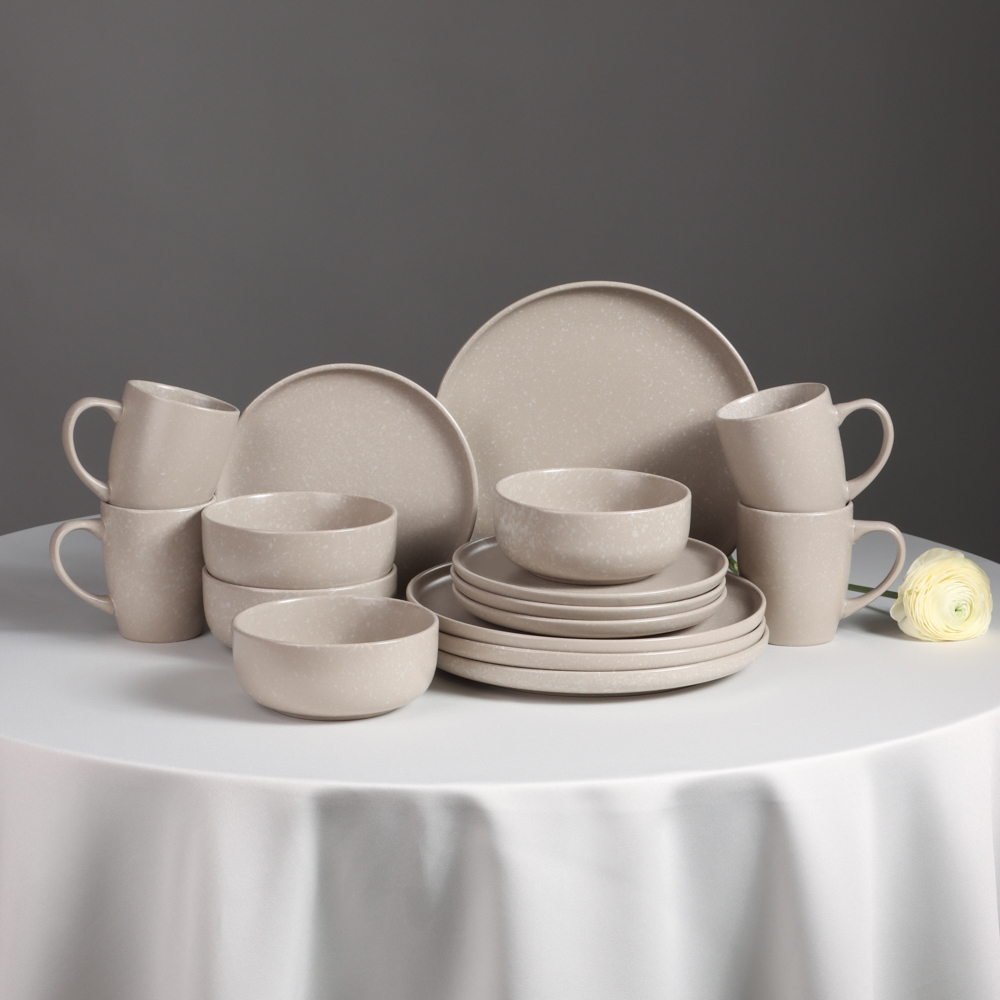 MILLIMI Набор стол.посуды 16пр(тар26см*4, тар20см*4, салатн14см*4, кружка340мл*4) керамика, бежевый