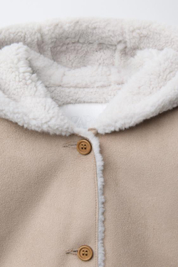 ZARA КУРТКА-ДУБЛЕНКА С КАПЮШОНОМ, БЕЖЕВЫЙ