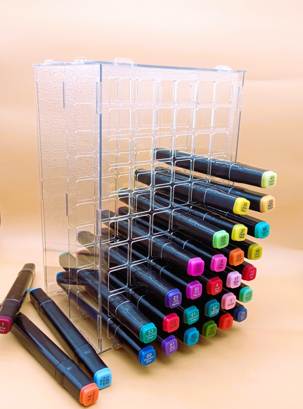 Подставка - органайзер для маркеров для скетчинга и рисования / Лаборатория Радуги, для 48 маркеров, прозрачный, из акрила