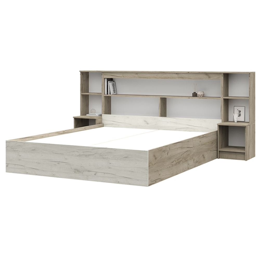 Басса (Бася) КР 552 Кровать 160 с закроватным модулем Дуб крафт серый / Дуб крафт белый