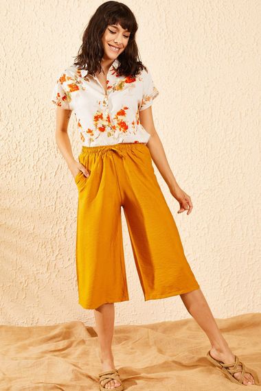 Qadın üçün xardal rəngli midi şort 10081018