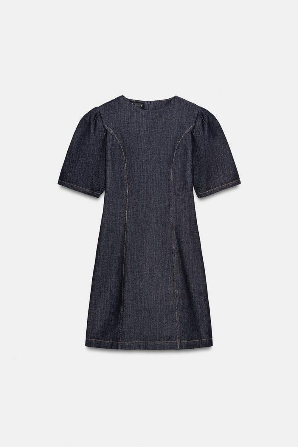 ZARA ДЖИНСОВОЕ МИНИ-ПЛАТЬЕ Z1975 С ПЫШНЫМИ РУКАВАМИ, СИНИЙ